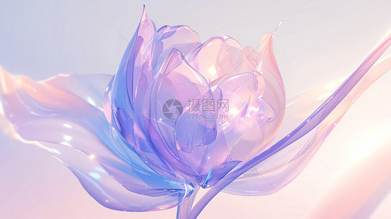 紫色调透明花瓣的超现实卡通花朵图片