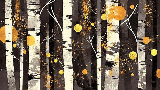 扁平风卡通桦树林图片
