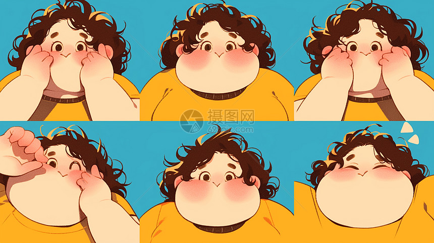 黄色T恤胖胖的卡通女孩表情包图片