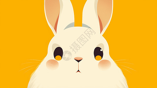 黄色背景上一只可爱的卡通小白兔头像图片