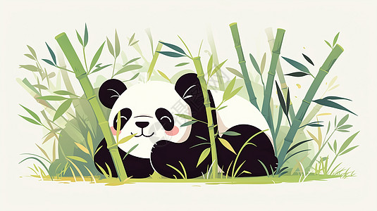 在竹林中一只可爱的卡通大熊猫图片
