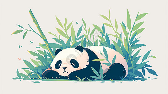 竹林中一只可爱的卡通大熊猫图片