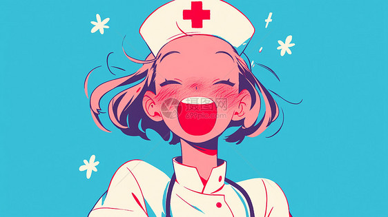 开心笑可爱的卡通护士女孩图片