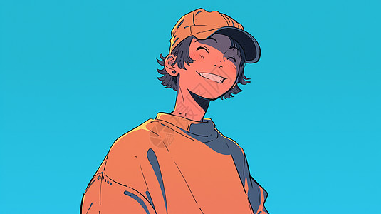 帅气男青年戴着棒球帽的阳光帅气卡通男青年插画