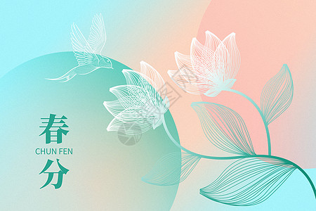 春分传统节气春分简约大气创意线描花朵设计图片