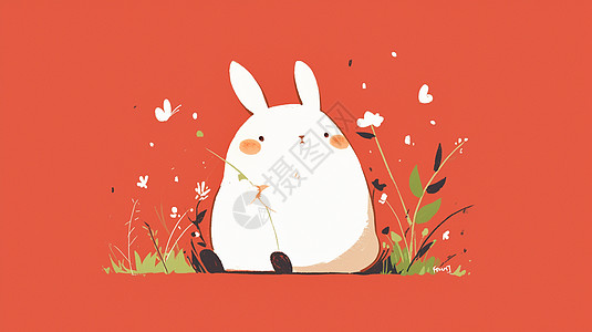 红色背景卡通小宠物兔图片