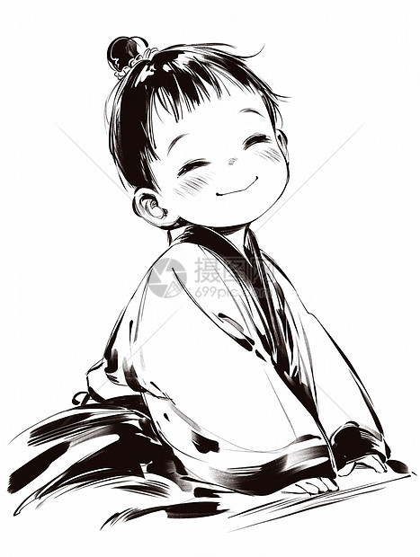 古风服装可爱的卡通小男孩在微笑图片