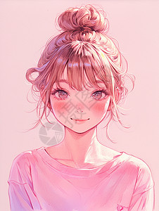 粉色调手绘风漂亮的卡通女孩图片