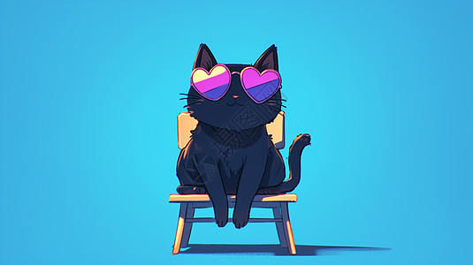 悠闲的坐在椅子上可爱的小黑猫图片