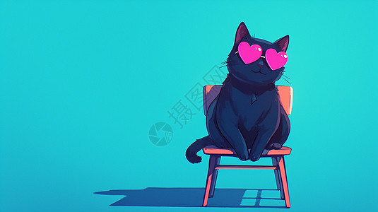 坐在椅子上可爱的卡通小黑猫背景图片