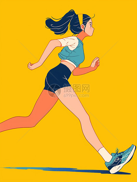青春靓丽的扁平风卡通女孩在跑步图片