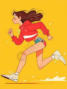 在跑步青春靓丽的扁平风卡通女孩图片