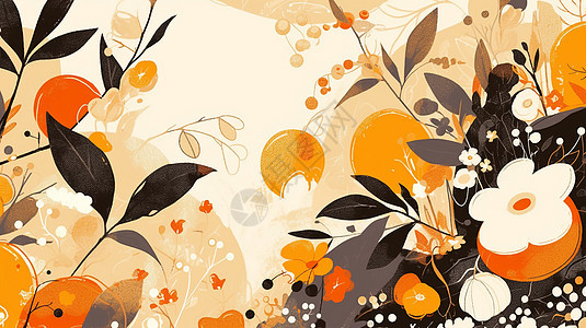 扁平风暖色调唯美的卡通橘子树图片