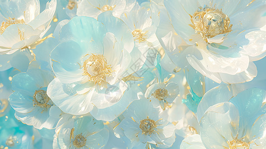 波光粼粼梦幻白色花瓣花朵图片
