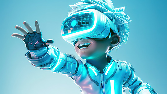 科技潮流带着VR眼镜的男孩插画
