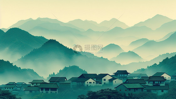 清明节乡村山野的清晨插画图片