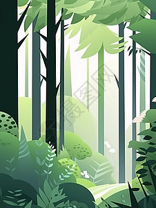 绿色调唯美的扁平风卡通森林图片