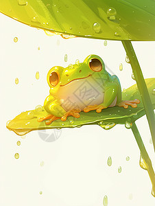 坐在荷叶上可爱的卡通绿色小青蛙图片