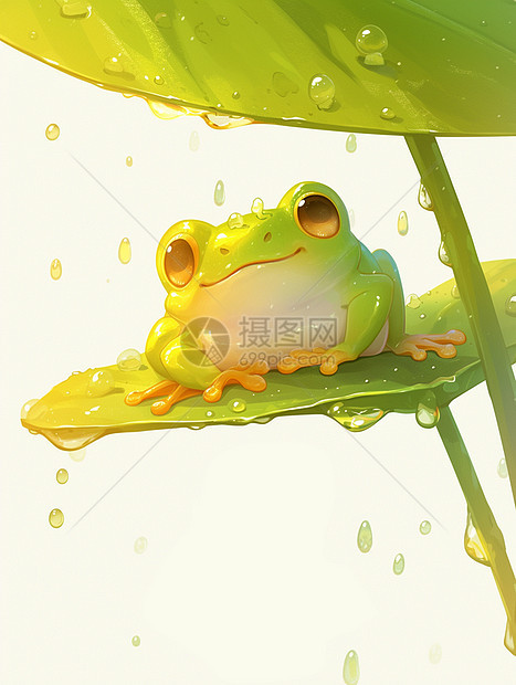 坐在荷叶上可爱的卡通绿色小青蛙图片