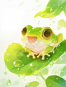 雨后坐在荷叶上可爱的小青蛙图片