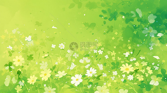 春天一大片盛开的梦幻卡通小雏菊图片