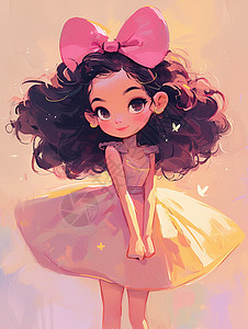穿粉色蓬蓬裙的可爱卡通小女孩图片