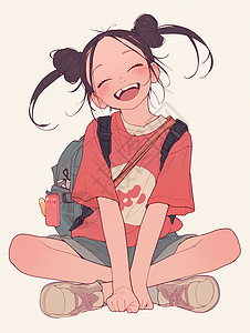坐在地上开心大笑的可爱卡通小女孩图片
