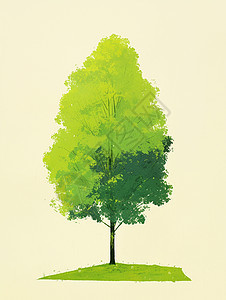 春天山坡上一棵高高的绿色卡通大树图片