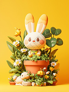 花盆上一只可爱的卡通小兔子图片