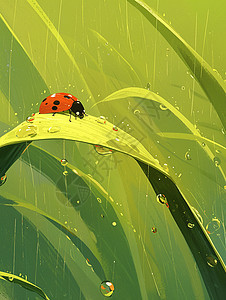 雨中一只卡通七星瓢虫背景图片