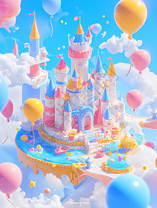 梦幻可爱的卡通空中城堡图片