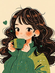 优雅喝咖啡的时尚卡通女青年图片