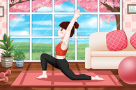 春季居家练瑜伽健身的女孩图片