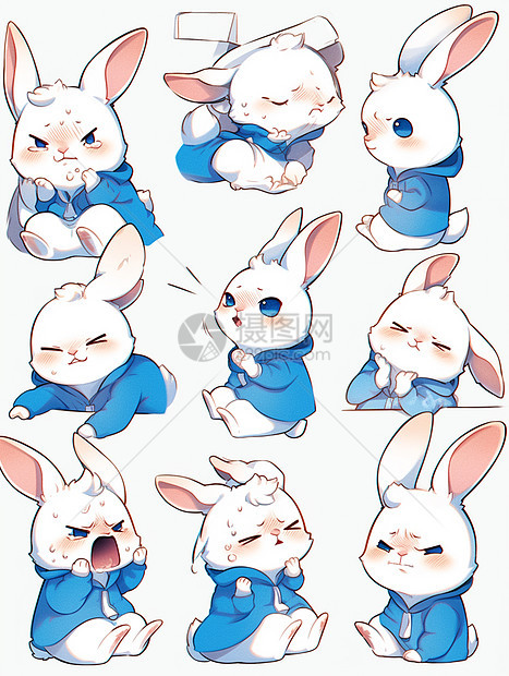 卡通小兔子多个动作与表情图片