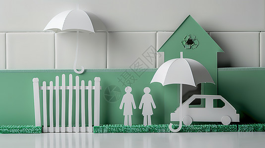剪纸风保护家庭保险概念创意背景图片