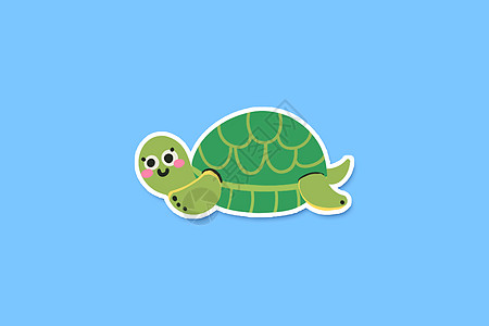 海洋生物背景手绘扁平卡通可爱肌理风海洋生物乌龟插画