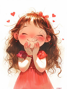 身穿小红裙子开心笑的可爱卡通小女孩图片