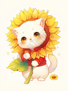 手拿太阳花的可爱小猫背景图片