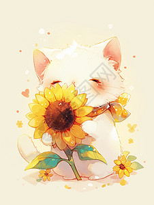 手拿太阳花的小猫图片