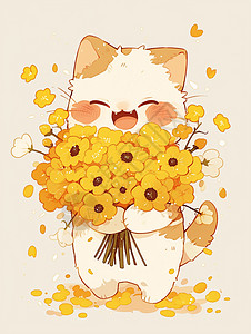 怀抱着小黄花的花猫图片