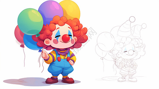 愚人节拿着很多彩色气球的卡通小丑图片