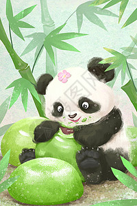 名筑大熊猫吃青团插画