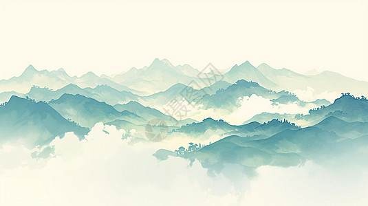 云雾缭绕连绵的绿色山川美景图片