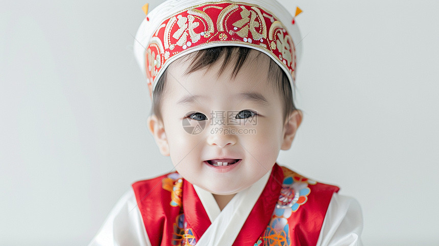 小孩子穿着民族风服饰开心笑的图片