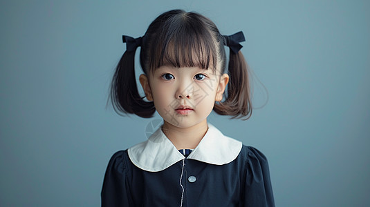 穿白色娃娃领衫齐刘海小女孩图片