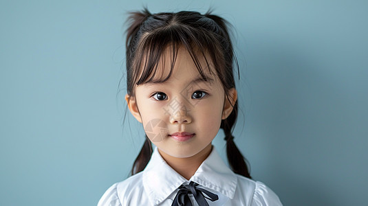 微笑的可爱卡通小女孩穿白色衬衫图片
