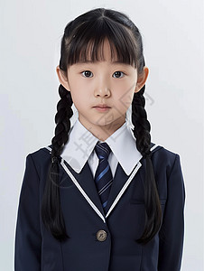 穿着黑色西装校服辫两个小辫子可爱的女孩头像图片