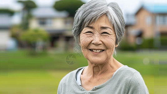 花白头发面带微笑慈眉善目的老奶奶高清图片