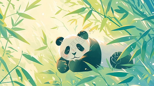 悠闲休息的卡通大熊猫图片