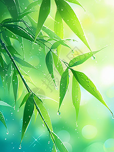 雨中的卡通绿色竹林图片